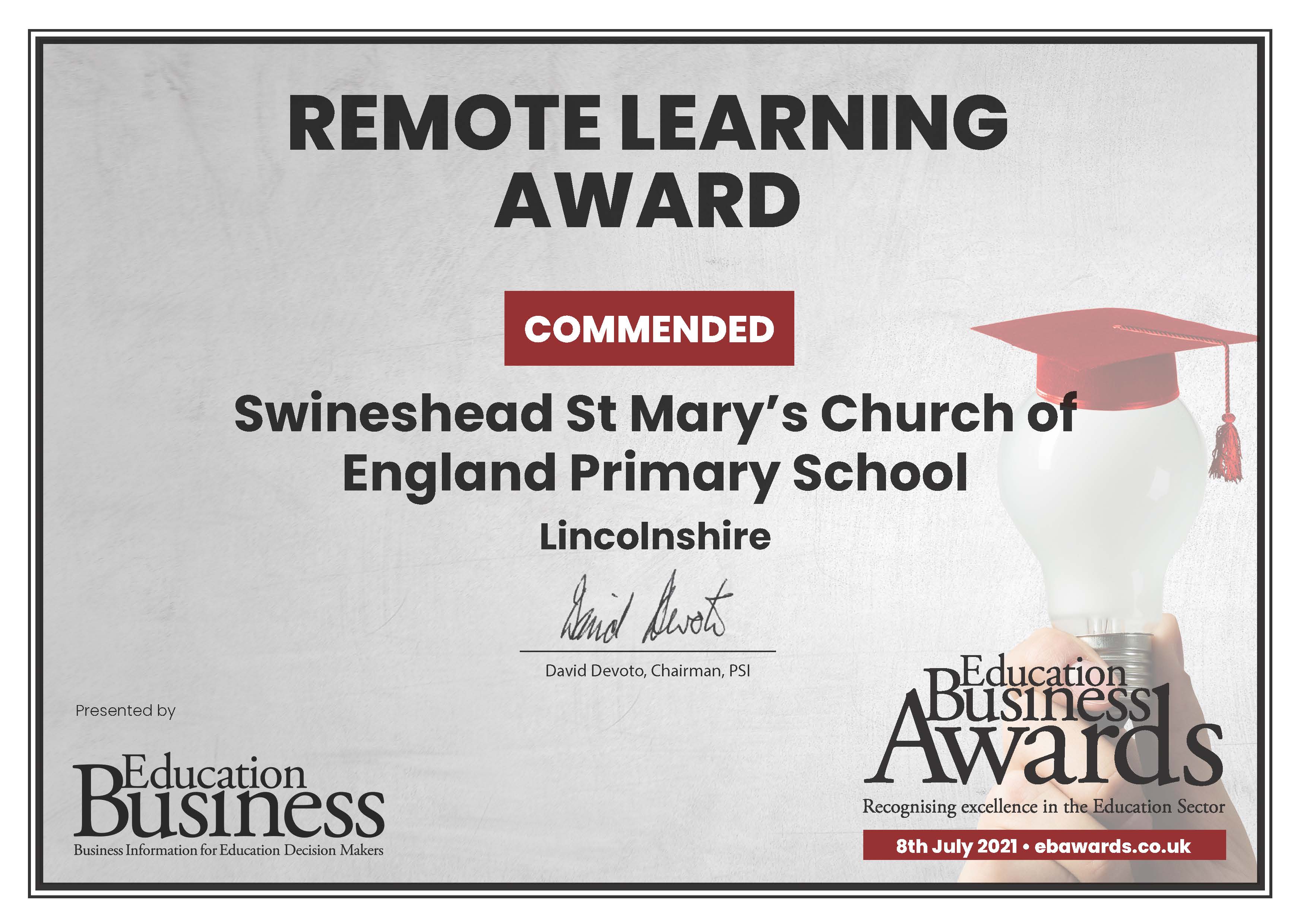Remote Learning Award - Commended